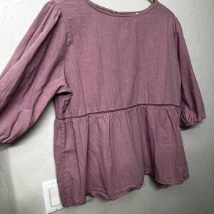 Pink Puff Sleeve Peplum Blouse